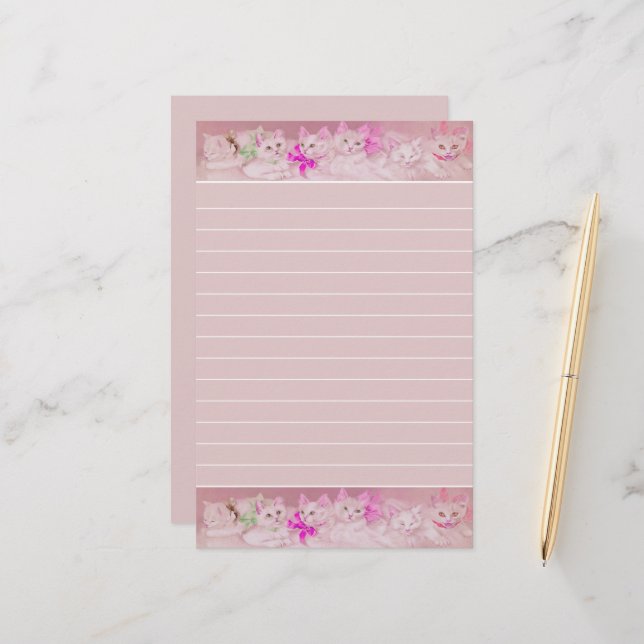 Papeterie Chatons blancs et roses personnels (Devant/Arrière en situation)