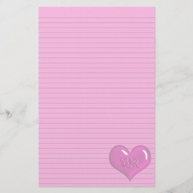 Papeterie Chaud rose Heart Monogramme ligne optionnelle (Devant)
