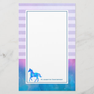 Papeterie Cheval d'aquarelle bleu sur bandes horizontales