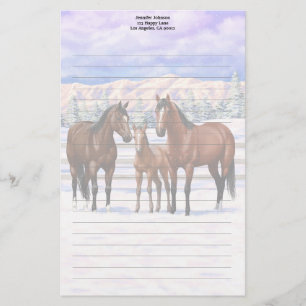 Papeterie Chevaux Du Quartier De La Baie Brown En Neige