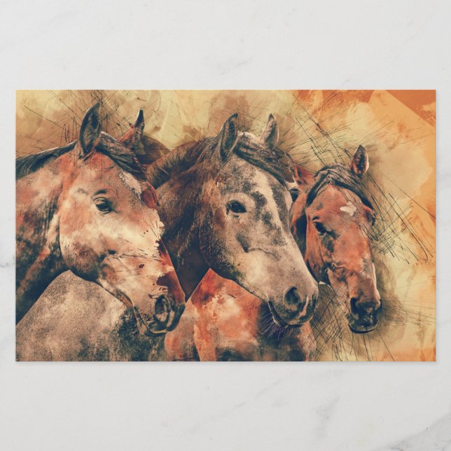 Papeterie Chevaux Peinture d'aquarelle artistique (Devant)