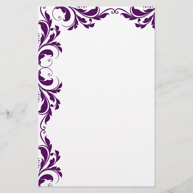 Papeterie Chic foncé violet Damask Papier à lettres (Devant)