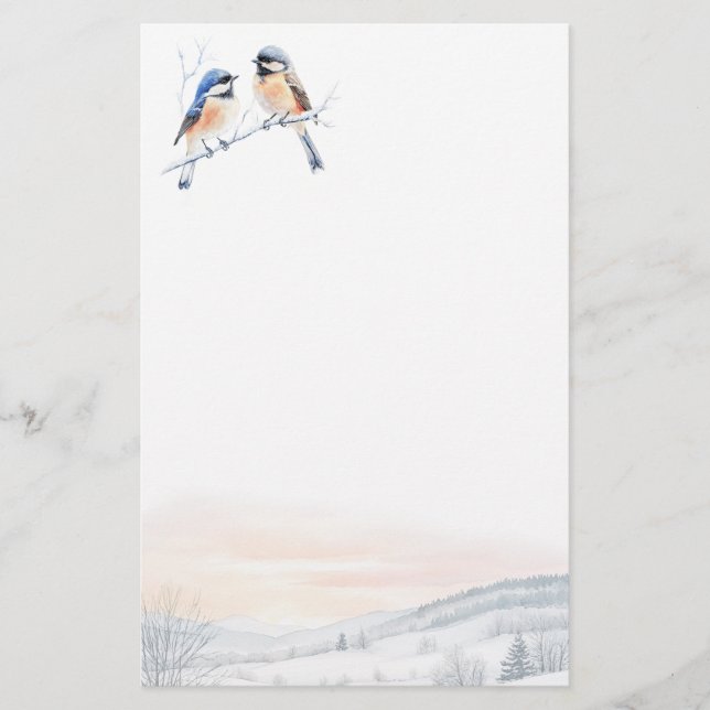 Papeterie Chickadee Bird in Winter Christmas (Devant)