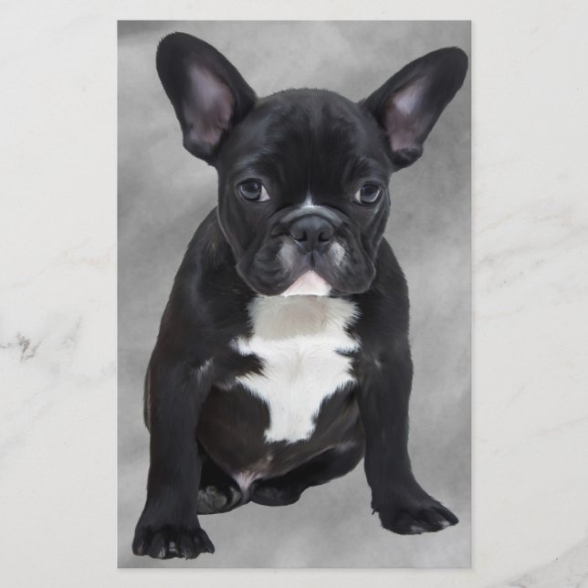 Papeterie Chien de taureau français assis aquarelle peinture (Devant)