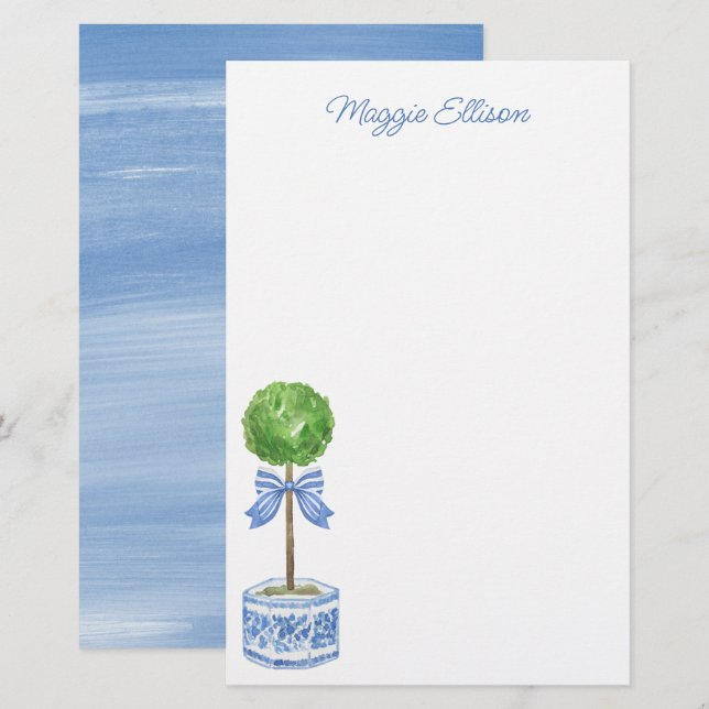 Papeterie Chinoiserie Aquarelle Bow Topiery (Devant / Derrière)