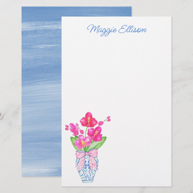 Papeterie Chinoiserie Aquarelle Ginger Jar Orchid (Devant / Derrière)