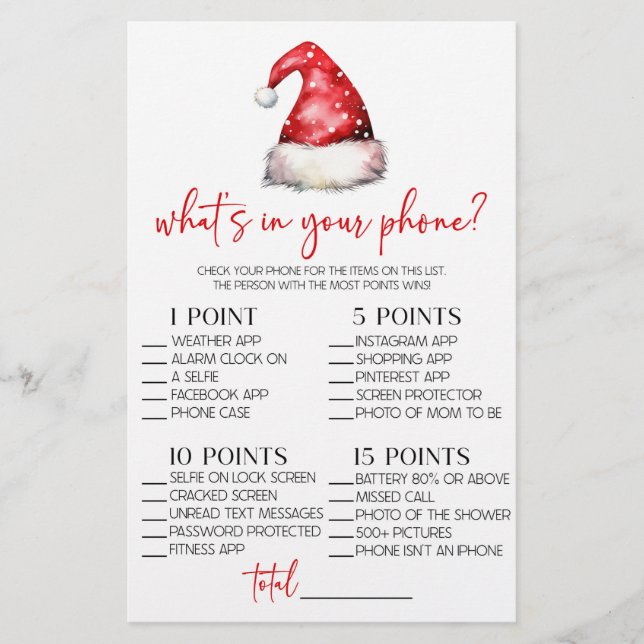 Papeterie Christmas What's In Your Phone Baby shower Jeu (Devant)