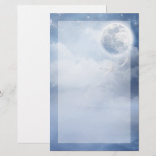 Papeterie Ciel bleu magique avec cygnes volants (Devant / Derrière)