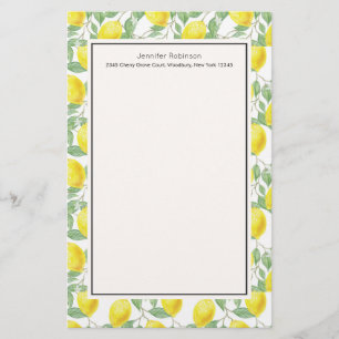 Papeterie Citrons jaunes avec Motif Feuille vert