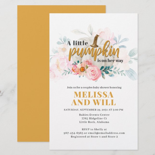 Papeterie Citrouille Couples Baby shower Floral Invitation (Devant / Derrière)