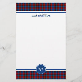 Papeterie Clan MacLachlan Tartan Monogramme rouge et bleu pl