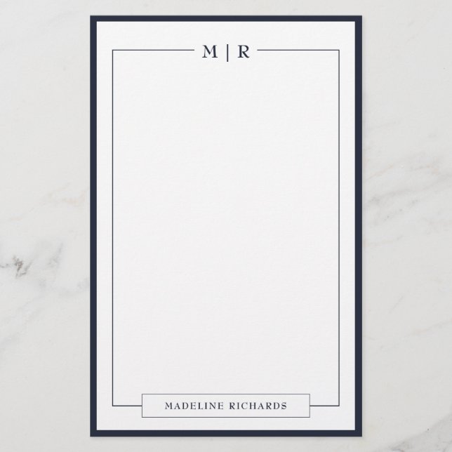 Papeterie Classic Monogram Navy Blue Border Stationery (Devant)