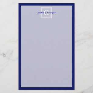 Papeterie Clé grecque blanche bleue marine #1 Monogramme enc