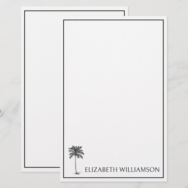 Papeterie Coastal Black Palmetto Palm Tree Personalized (Devant / Derrière)