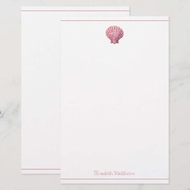 Papeterie Coastère rose coquille sur blanc Personnalisé (Devant / Derrière)