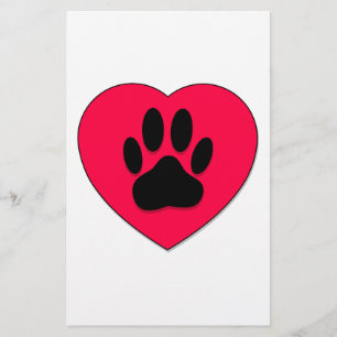 Papeterie Coeur rouge avec Empreinte de patte de chien
