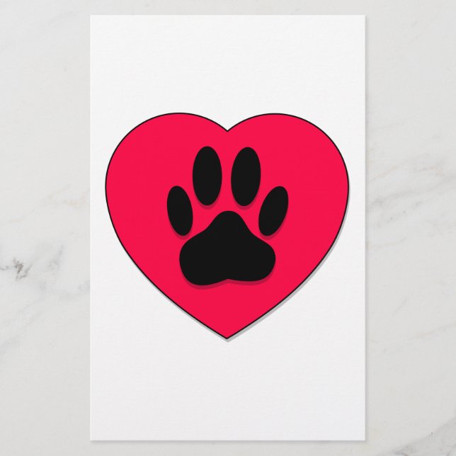 Papeterie Coeur rouge avec Empreinte de patte de chien (Devant)