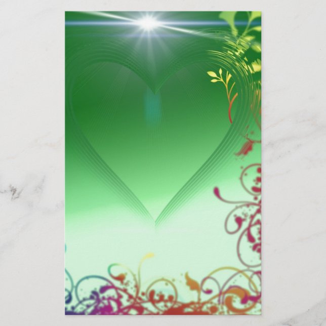 Papeterie Coeur vert avec la frontière froncée (Devant)