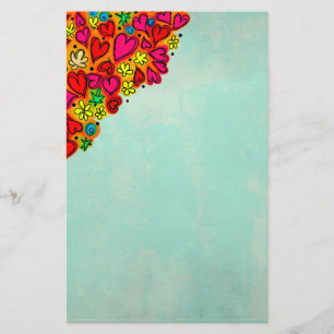 Papeterie Coeurs et fleurs de doodle à main mignonne