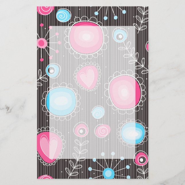 Papeterie Coeurs et fleurs rose et bleu Whimsical (Devant)