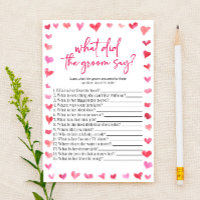 Cœurs Qu'a dit le marié ? Jeu de Baby Shower