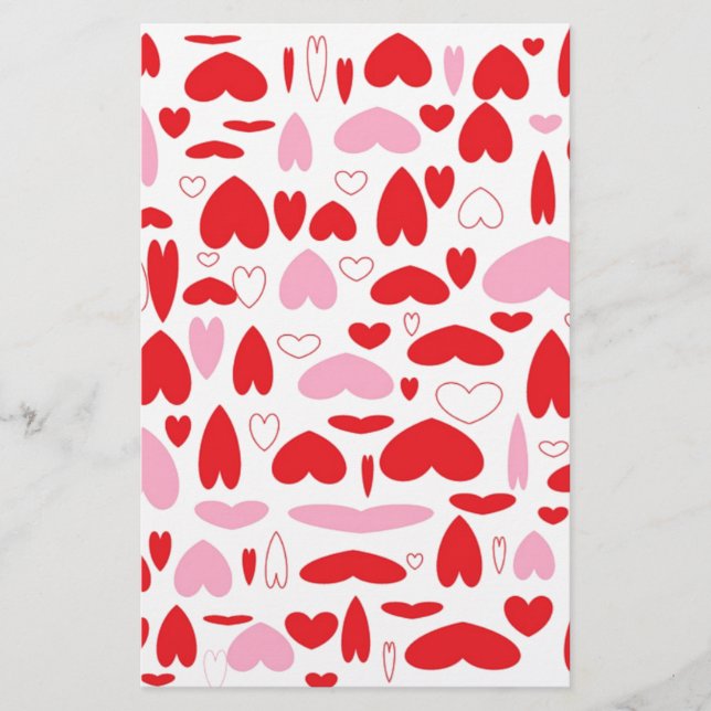 Papeterie Coeurs Rouge Et Rose (Devant)