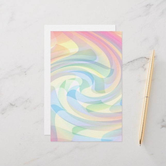 Papeterie Couleurs douces Pastel Swirl Jaune Rose Bleu Abstr (Devant/Arrière en situation)
