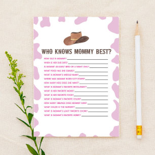 Papeterie Cowgirl Rodeo Qui Connaît Mommy Baby shower Jeu