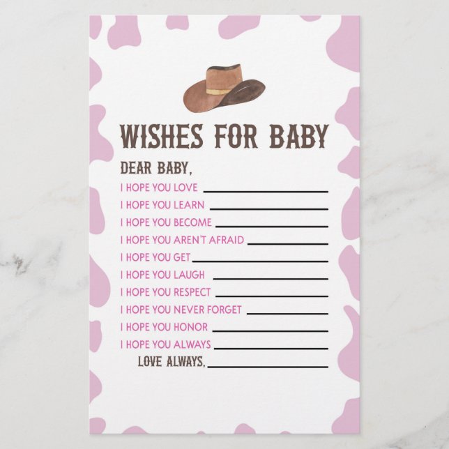Papeterie Cowgirl Rodeo souhaite une activité Baby shower (Devant)