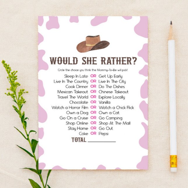 Papeterie Cowgirl Rodeo Voudrait-Elle Plutôt Baby shower Jeu (Créateur téléchargé)