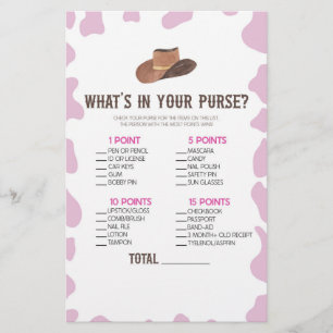 Papeterie Cowgirl Rodeo What's In Purse Baby shower Jeu