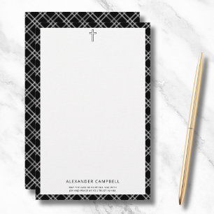 Papeterie Croix chrétienne Verset Nom du verso Black Plaid