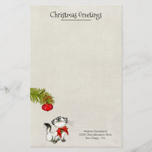 Papeterie Curieux Chat Kitty Dans Une Bow Rouge De Noël Pers