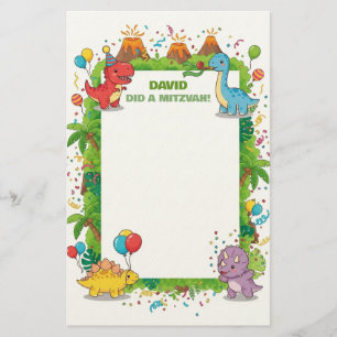 Papeterie Cute Dinosaur Enfants Nom personnalisé Mitzvah Not