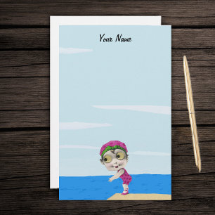 Papeterie Cute Gros Yeux Swimmer Girl Pois rose