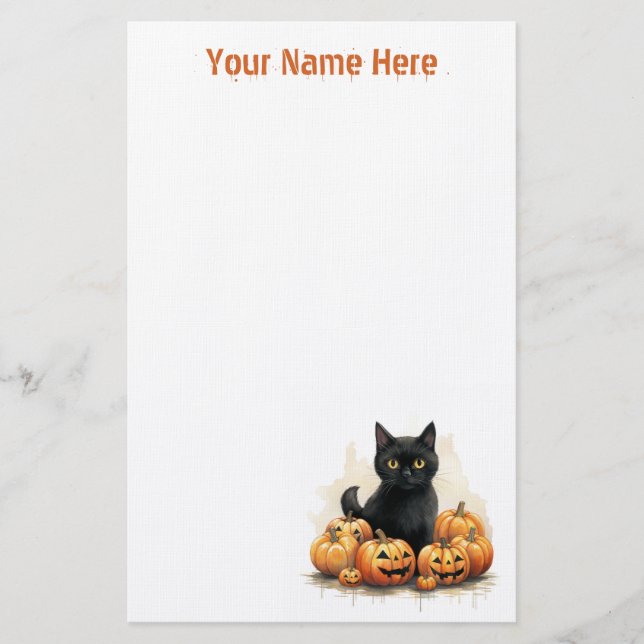 Papeterie Cute Kitten noir avec Jack-O-Lanterns Halloween (Devant)