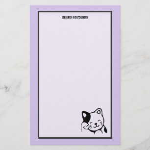 Papeterie Cute noir et blanc Kitty Chat Waving Bonjour
