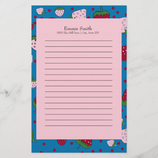 Papeterie Cute Rose bleu rouge fraise personnalisée (Devant)