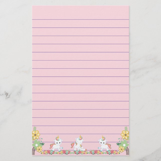 Papeterie Cute Unicornes et Floral (Devant)