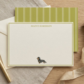 Papeterie Dachshund rayé chartreuse chic