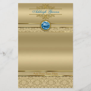 Papeterie Damassé métallique d'or de pierre gemme bleue de