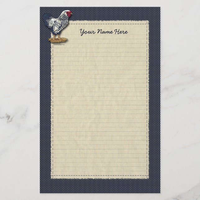 Papeterie Denim de coq de Wyandotte lacé par argent (Devant)