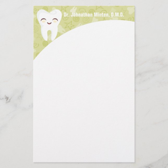 Papeterie Dent mignonne - Papier à lettres personnalisé vert (Devant)