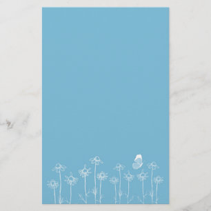 Papeterie Dessin des fleurs chamomiles du papillon blanc