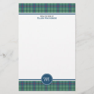Papeterie Duncan Clan Lumière Vert Ancien Tartan Monogramme