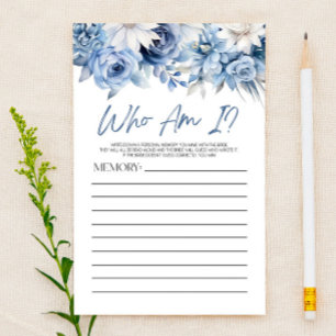 Papeterie Dusty Blue Floral Qui Suis-Je Jeu Fête des mariées