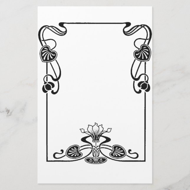 Papeterie Elégant Art Nuovo Floral Noir et Blanc Scroll (Devant)