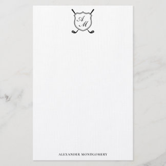Papeterie Elegant Black Golf Monogram Crest Stationery