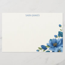 Elegant Blue Floral Personal Stationery Note Card