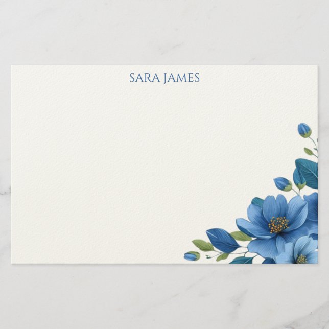 Papeterie Elegant Blue Floral Personal Stationery Note Card (Devant)